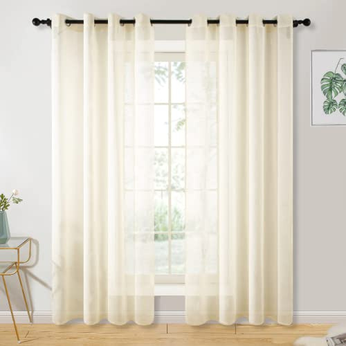 Gardin 145 x 250 cm, 2 stycken eller 2 delar, ecru, transparent, färdig gardin, voilégardiner, transparenta gardiner med öljetter, vardagsrum, barnrum, sovrum