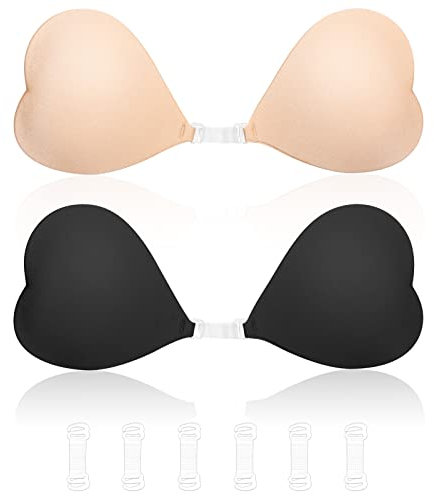 Kiiwah Reggiseno Adesivo Push Up Invisibile Senza Spalline per Schiena Nuda, in Silicone, Bra Riutilizzabile 2P Clip Heart -ND.BK, Nero, Collo, Taglia Unica