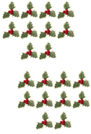 Warmhm 20 STK Künstliches Beerenblatt Künstliche Blattpicks Rote Stechpalmenblätter Krippenzubehör Applikationen Mit Stechpalmenblättern Weihnachtsstechpalmenblätter Pflanze Weihnachten