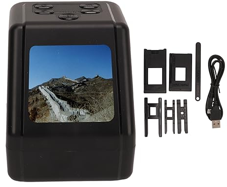 Cryfokt Escáner Negativo de Diapositivas de Película, Escáner de Película USB Alta Resolución 22MP con Soportes Deslizantes Alimentador Ver Editar Convertir Restaurar Recuerdos,