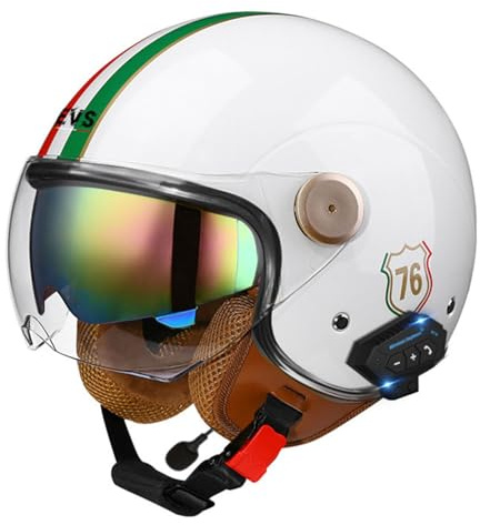 Motorradhelm Jethelme mit Bluetooth Herren Damen ECE/DOT-zertifizierter Motorrad Integrierter Bluetooth-Helm mit Doppelspiegel Rollerhelm Scooterhelm 11,M