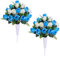 Lodou Artificial Cemetery Flowers,Outdoor Grave Decorations Roses, Memorial Flowers Bouquet with Cemetery Vase,2 Sets (Blue)