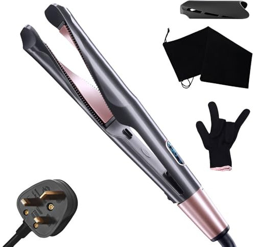 YANGUN 2 in 1 Hair Straightener and Curler, Hair Straighteners for Women with Adjustable Temperature LCD Display, Pro Titanium Flat Iron Hair Straightener for Curl/Wave/Straighten Hair(Black)