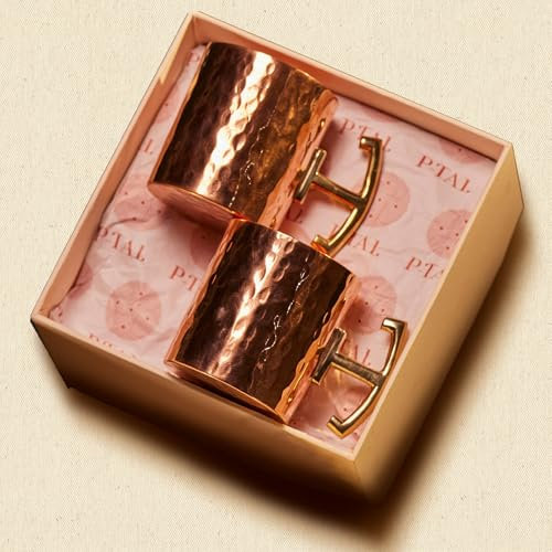 P-TAL Moscow Mule Copper Mugs Set of 2 in Gift Box, 100% Pure Copper Cups- 12 oz, Handcrafted Gift Set