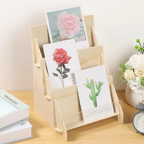 Treesunshine Supporto per cartoline, supporto per presentazioni, 3 ripiani, supporto per biglietti di auguri, supporto portatile, supporto per opuscoli multiuso per fiere artigianali (1 pezzo)