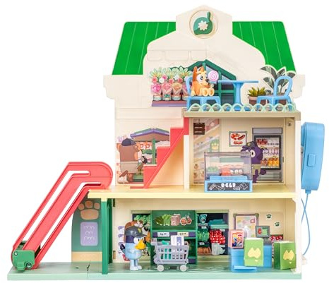 BlueY Set de Jeu Supermarché de, avec 3 étages et des Figurines et Bingo Exclusives, Un Escalator Qui Fonctionne, 24 Sons et Plus de 15 Accessoires de Jeu Dont Un interphone, 40 cm de Haut