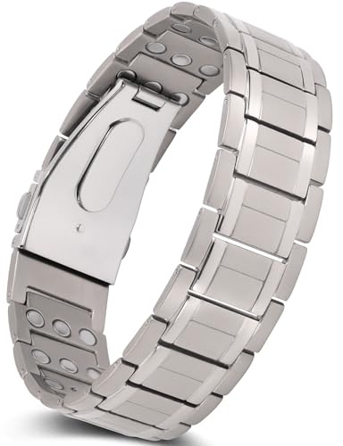 Jeracol Bracciale magnetico da uomo, 3 magneti ultra potenti con chiusura pieghevole unica, cinturino magnetico in titanio super leggero per compleanno, misura regolabile e confezione regalo (argento)