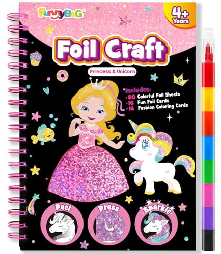 FUNNYB&G Manualidades infantiles con foil, Creativo Kit Manualidades niños, Juguete Niña Regalos Para de 3 4 5 6 7 8 9 12 Años Niño cumpleaños (Princesa)