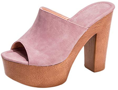 Pantoletter dam med klack, eleganta pumps dam kilsandaler, höga klackar, sexig klänning, skor, peep toe, sandaler, platåsandaler, sommar, damskor läder, fritidssandaler, festskor, storlek 36–43, ROSA,