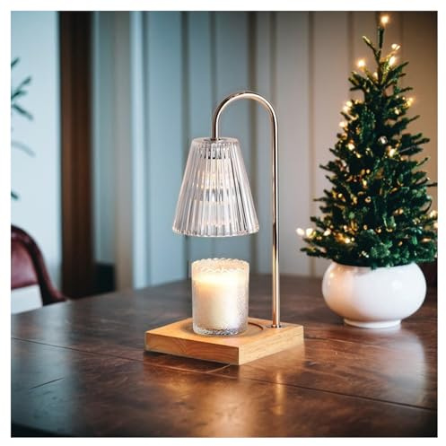 Gofeiibe Electric Candle Warmer Lamp with Timer Melter Candle Lamp Dimmable Candle Heater for Wax Jar Candles Flameless Burner Glass Lampshade Height Adjustable 2 Bulbs (Bohemian)