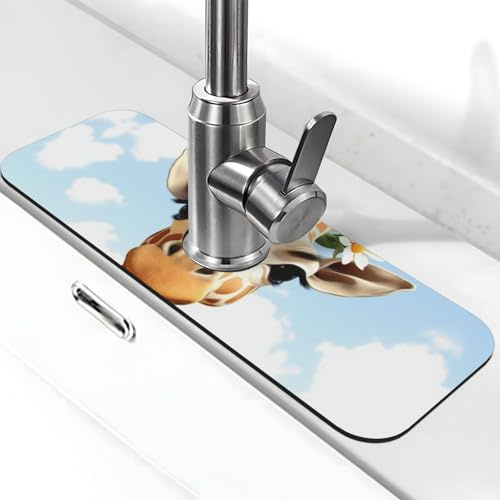 Giraffe Faucet Mat for Kitchen Sink, Super Absorbent Diatomite Faucet Handle Drip Catcher Tray Mat, Drying Mat for Bathroom Kitchen Sink Splash Guard 15 x 5.5 Inch
