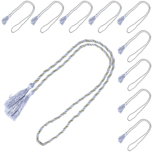 VBNEXYR Sujeta Cortinas Trenzados Ajustable Juego de 10 Lazos para Cortinas con Borlas Sin Taladros de 90cm Color Plateado