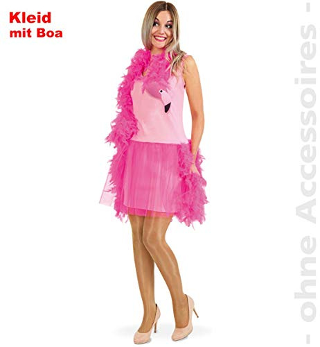 Unbekannt Damenkostüm Flamingo Kleid Gr. 34-40 figurbetontes Kleid in pink Karneval Fasching JGA Mottoparty (40)