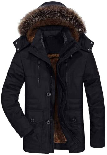 FTCayanz Manteau Homme Hiver Parka Chaud Fourrure Casual Outdoor Blouson Amovible Capuche Noir M