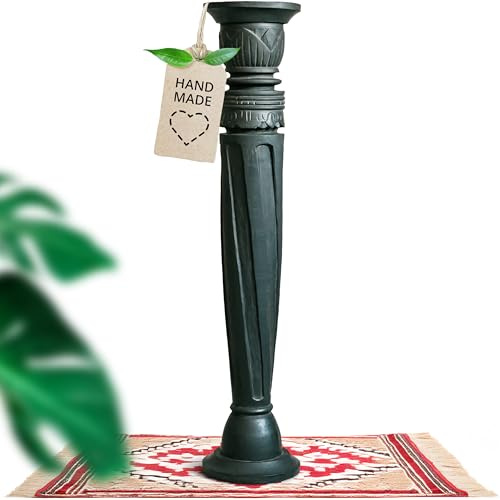 livasia gedrehte Deko Holzsäule 100cm – Antik-Look Podest, Blumensäule, Dekosäule aus Albiziaholz – Balinesische Handwerkskunst, Nachhaltig und Einzigartig (Schwarz)