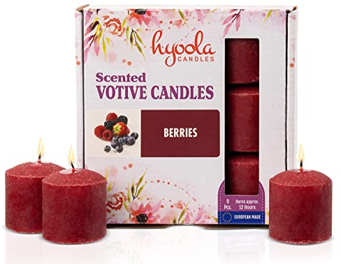 Hyoola Bougies Votives Parfumées - Bougies Votives Baies - Durée de Combustion 12 Heures - Lot de 9 - Fabrication Européenne