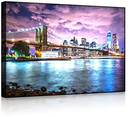 lightbox multicolor | Bild mit LED Hintergrundbeleuchtung | New York Skyline mit Brooklyn Bridge | 100x70 cm | Front Lighted