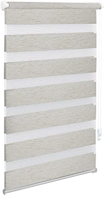 OBdeco Doppelrollo Duo Rollo Klemmfix ohne Bohren B50cm x H150cm(Stoffbreite 46 cm) Leinen für Fenster lichtdurchlässig und verdunkelnd