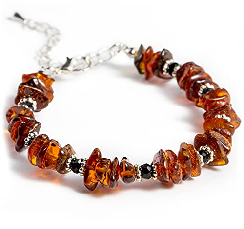 Bracelet en ambre de la Baltique pour femme, facile à régler, taille de poignet de 15 cm à 23 cm, Durchschnittliche Größe, Pierre Nickel Plastique, Ambre