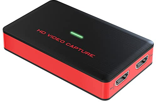 DIGITNOW USB3.0 HDMI Video Capture Card,1080P 60FPS HD Game Recorder Cam Link with HDMI Passthrough Live Streaming Recording Work with Xbox PS5 PS4 Swtich, Red, 3.66 * 2.16 * 0.59 in, BR140