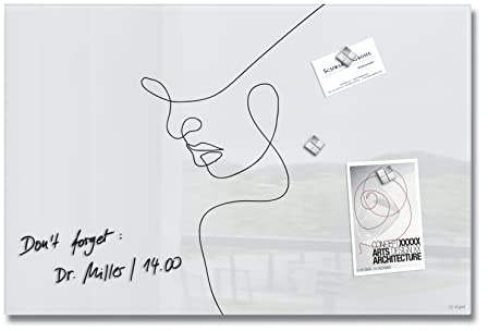 SIGEL GL395 Premium Glas-Magnettafel 60x40 cm, Line Art Woman - hochglänzend, SGS geprüft, einfache Montage, incl. 3 starke Magnete, Artverum