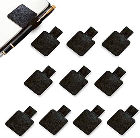 VIKSAUN 10 Stück Stiftschlaufe Selbstklebend, Stiftschlaufe Schwarz,Stiftschlaufe Pen Holder mit Elastische, Elastischer Stifthalter aus Leder für Notebook, Planer, Kalender