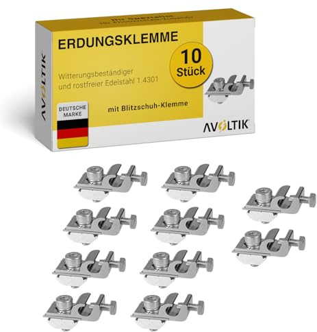Avoltik Erdungsklemme für PV Module 10 Stück I Solar Panel Klemmen aus robustem & hochwertigem Aluminium I rostfreie & langlebige PV Erdungsklemme I praktisches Solar Zubehör mit Blitzschutz Klemme
