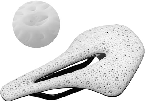 ROCKBROS Rennradsattel Fahrradsattel 3D Druck Carbon Fahrrad Sättel Ultraleicht Atmungsaktiver Stoßdämpfender Ergonomischer Fahrradsitz für Rennrad MTB BMX Damen & Herren Weiß