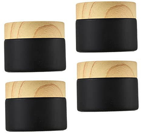 Angoily 4pcs 30g Small Matte Black Glass Cream Jars Travel Glass Containers Portable Cosmetic Lotion Bottles for Facial Skincare