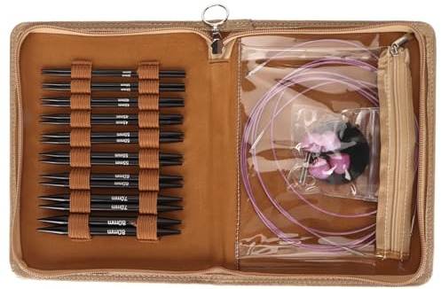 Cirkulär Stickningssats, 3 Till 8 Mm Utbytbar Ergonomisk Rundstickssats med Förvaringsväska för Pyssel, Presenter Till Mamma, Mormor, Vän Som är nybörjare.