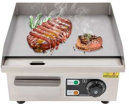 banborba Commercial Electric Griddle, Stainless Steel Grill, Countertop Flat Top Griddle, Countertop Hot Plate Commercial BBQ Grill with Thermostatic Control, 220V 2000W, 35.5 x 38 x 21cm