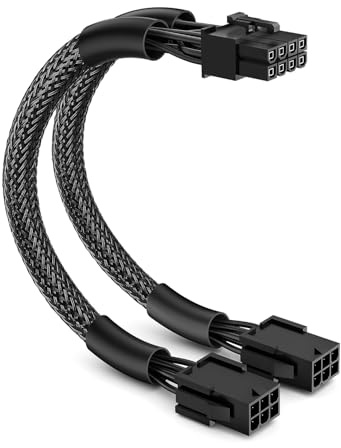 J&D Cable Adaptador de Alimentación Pcie, Doble 6 Pines Hembra a 8 Pines Macho, Funda Trenzada, 9 Pulgadas, Conector Gpu para Suministro de Energía de Tarjeta Gráfica, Paquete de 1