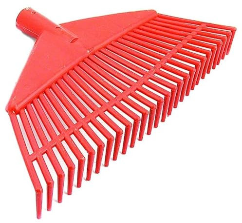 Garden Rake Head, 40 cm Width, 26 Teeth, Red Plastic, Standard 28 mm Handle Fitting