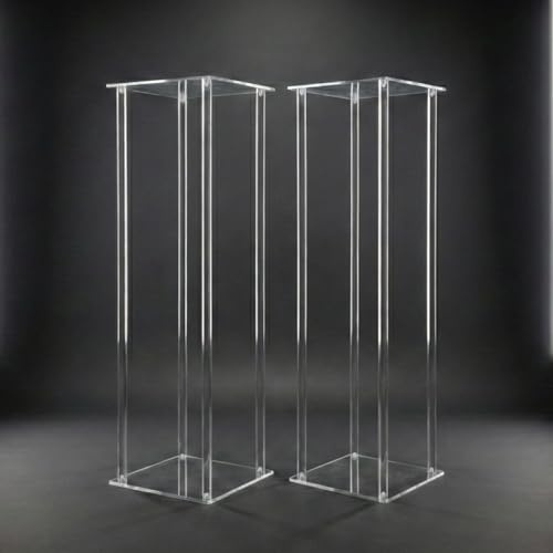 2 Pcs Acrylic Flower Stands for Weddings, 40 Tall 9.84 Dia Heavy Duty Clear Tall Centerpiece Risers for Reception Tables, Modern Geometric Column Pedestal for Party Decor, Events, & Anniversaries