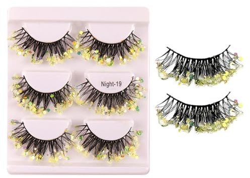 Fasce Ciglia Finte Artificiali | 3 Paia Di Extension Glitter Arricciate Adatte Al Trucco Degli Occhi - Ciglie Finte Brillanti con Glitter | Per Donne Ragazze Lei Moglie Carnevale Feste Festival Perfor
