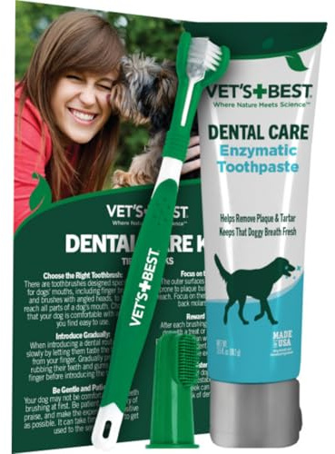Vet's Best Dog Toothpaste & Dog Toothbrush, Dental Kit, Plaque Remover for Teeth, Whitens Teeth, Freshens Canine Breath, Veterinarian Formula, Finger Toothbrush Included