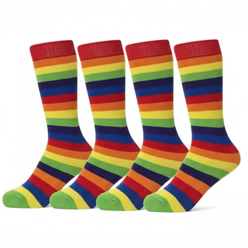- 2 pares de calcetines de rayas multicolor a rayas de algodón arcoíris para niñas, niños y niños