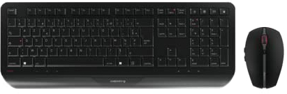 CHERRY GENTIX DESKTOP, Set di Tastiera e Mouse Senza Fili, Layout per la Francia (AZERTY), Radio a 2,4 GHz, Palm Rest Integrato, Mouse Simmetrico, Nero