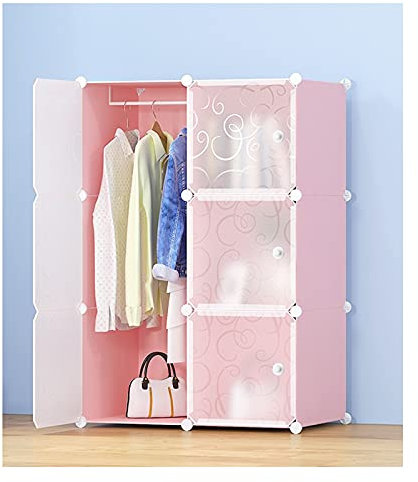 Armadio Cabina armadio per bambini Cabinetto di stoccaggio Semplice assemblaggio Armadio in plastica Bedroom Mobili Pannelli porte traslucidi, opzioni di dimensioni multiple Armadio Cameretta