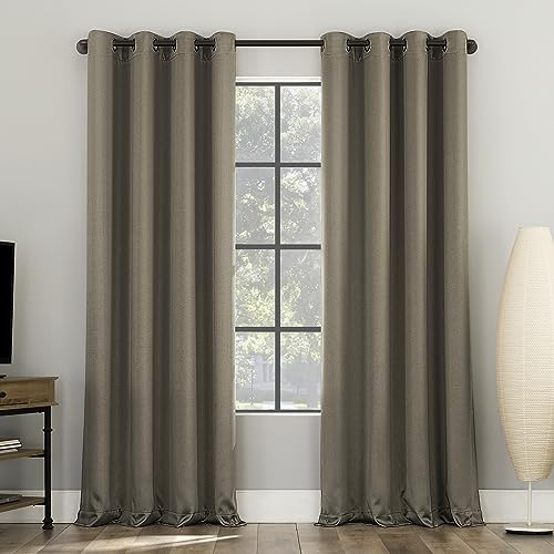 Sun Zero Nordic 2-Pack Theater Grade Noise Reducing Extreme 100% Blackout Grommet Curtain Panel Pair, 52 x 84, Mushroom Brown