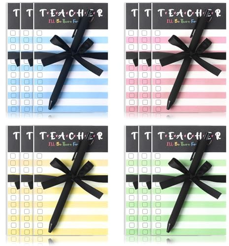 Zhanmai 12 Sets Christmas Teacher Notepad with Pen Teacher Appreciation Gift Bulk to Do List Memo Pads Lined Sticky Notes with Pen Ribbon for Christmas Office School Supplies Gift