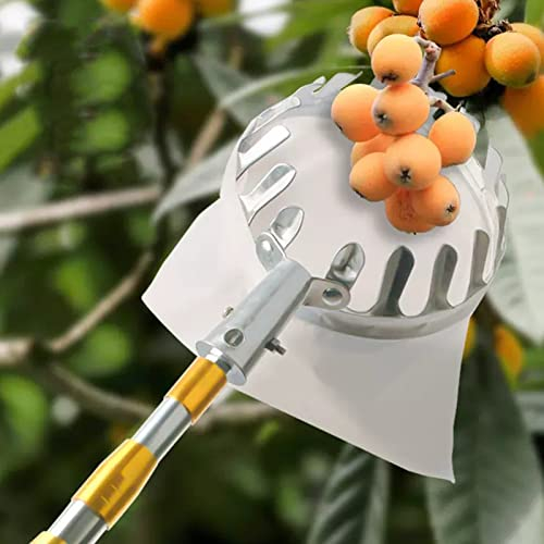 LekLai Obstpflücker Mit Teleskopstiel, Obstpflücker-Werkzeug, Obstsammler Mit Obstaufbewahrungstasche, Edelstahl, Apfelpflücker, Gartenarbeit, Bauernhof-Pflückgerät, Werkzeuge, 7 M/6M/19Ft