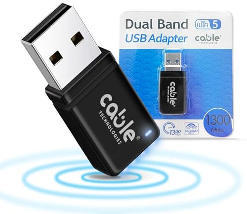 Chiavetta Wifi Usb Dual Band 2.4/5.8GHz, Antenna Wifi 1300 mbps, Plug and Play, Adattatore di Rete Wireless per PC/Desktop/Tablet/Laptop, Compatibile con Windows, Mac OS X da 10.9 a 10.15
