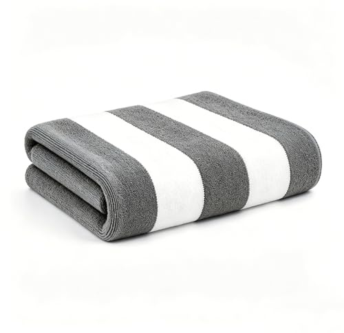 Whale Flotilla Microfibre Large Quick Dry Beach Towel, Sand Free Bath Travel Pool Towel Lightweight and Absorbent, Striped Grey, 76 x 152 cm