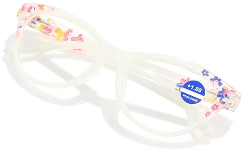 ABETOS Damen Lesebrille Katzenaugen Anti-Blaulicht Vintage Blumen Lesehilfe Sehhilfe Federscharnier Computerbrille mit Sehstärke, Weiß 1.5
