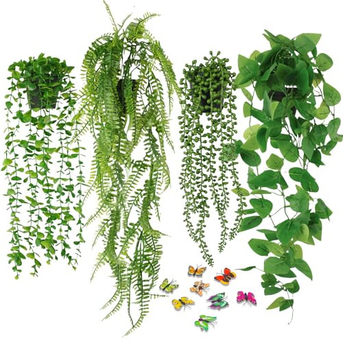 BELICOO Artificial Hanging Plant, 4 Pack Fake Plants with Pots, Hanging Artificial Plants Indoor, Fake Ivy Faux Plant for Indoors Outdoor Room Office Patio Wall Decor