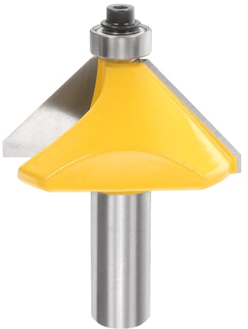 sourcing map 45 Grad Fasenfräser Bit 1/2 Zoll Schaft 2,3 cm Schnittlänge Hartmetallspitze mit Lager für Holzbearbeitung Fräser Werkzeug Gelb