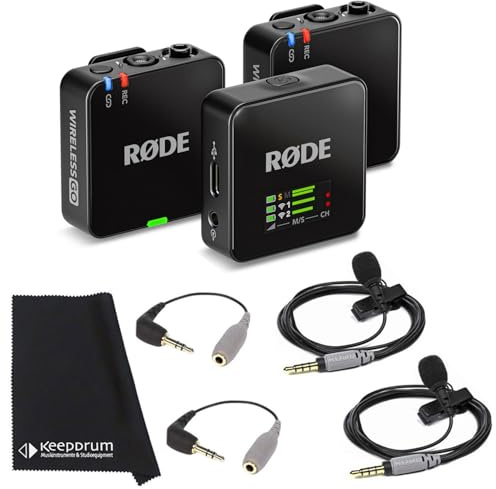 Rode Wireless GO Gen 3 - Microfono wireless a 2 canali con 2 microfoni Smartlav+ e 2 adattatori SC3 + panno in microfibra Keepdrum