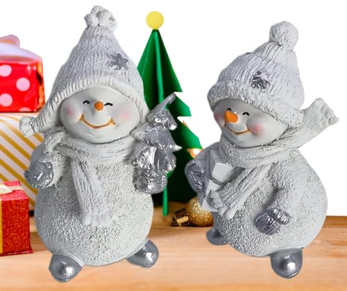 zwxqe Decorazioni Natalizie con Omini di Neve - 2 Pezzi Ornamenti Figure | Pupazzo di Neve in Resina,per Casa Inverno Scrivania Tavolo Ufficio Cucina Mensola Scaffale Vacanza