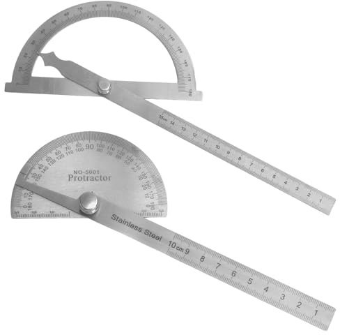 TMZELOA 2 Stück Präzisions Winkelmesser Set Edelstahl Winkelsucher 0-180° Halbkreis Lineal 360° verstellbar Metall mit 15cm/10cm Skala, Verstellbarer Messwerkzeug für Tischler Werkzeug, Holzarbeiten